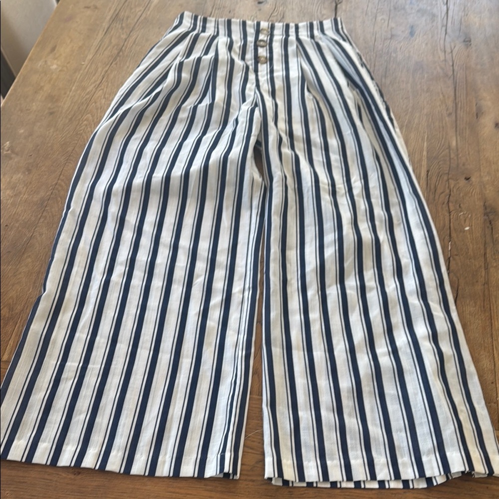 Flying Tomato Navy and White Striped Wide Leg Pants